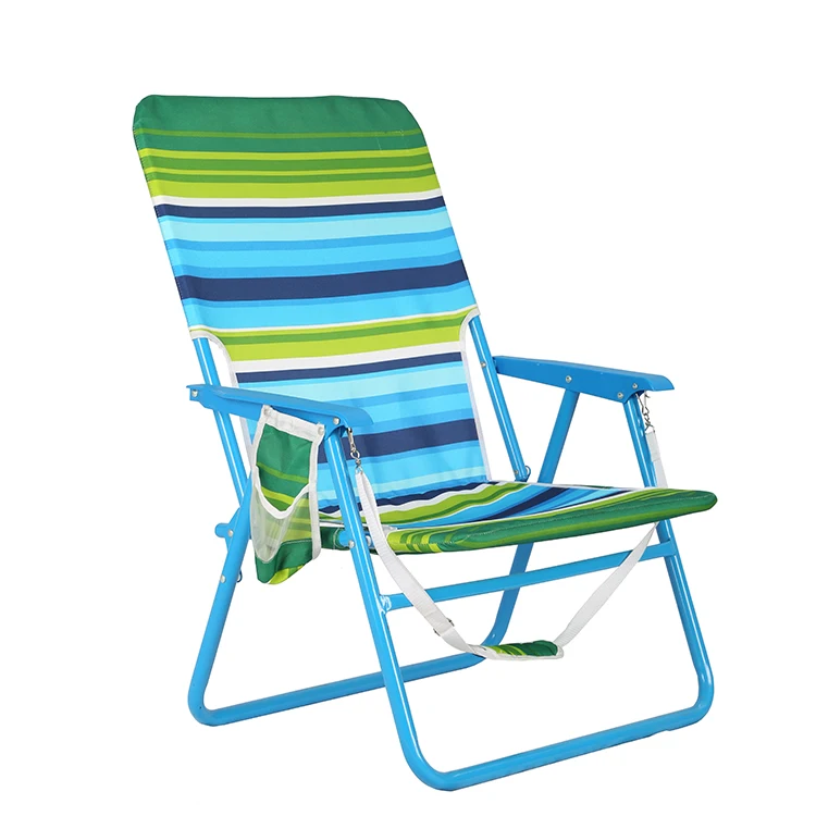 Outdoor Stripped  Portable Folding Fishing Chair with High Seat Steel and Pouch on Back