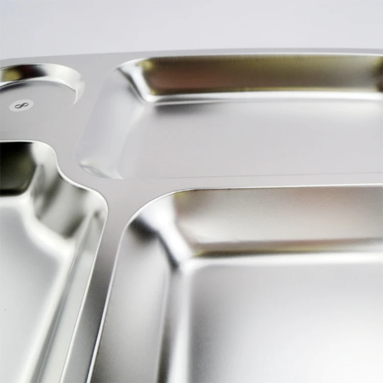 5/6 Sections Rectangular Lunch Divided Food Tray High Quality 304 Stainless Steel Snack Divider Dinner Plates for Adults