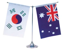 Two Flags Desk Table Top Rectangle National Country Flag Metal or Plastic Pole Stand for Christmas Business Office Decoration