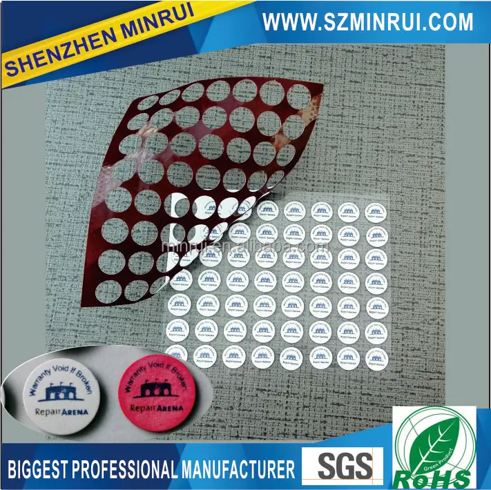 8mm Water indicator color change mobile phone warranty sticker with two colors printing