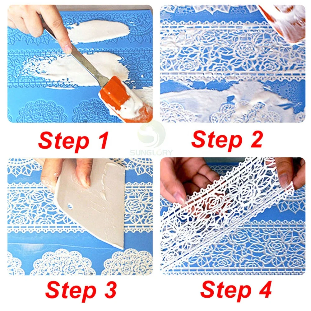 Wedding Decoration Flower Silicone Lace Mat Sugar Craft Cake Fondant Lace Mold Chocolate Gumpaste Molds For Baking Tools Kitchen