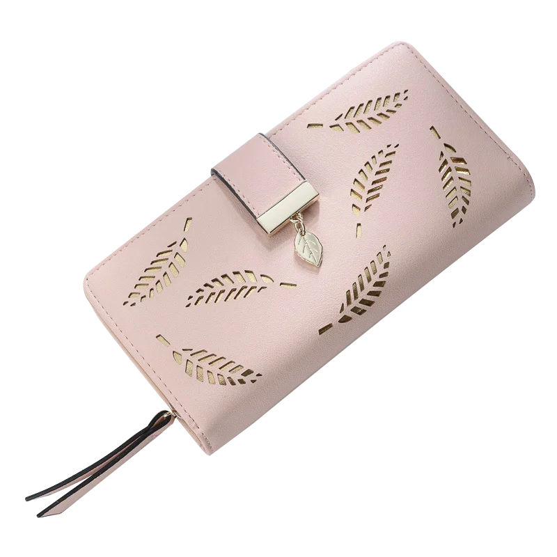 Betterbag Long fashion Clutch bag Hollowing out Leaf Sequined decorative zipper Hasp leather women clutch wallet