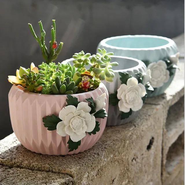 succulent cactus decorative ceramic embossed flower pots for indoor and outdoor