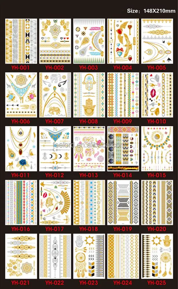 high quality non-toxic waterproof body metallic gold temporary tattoo 120 designs part 5 water transfer metallic tattoo sticker