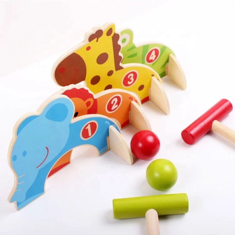 Kids outdoor game Child Animal Welfare Wooden Baseball Game gate ball toy Wood handle cross pein hammer Toy