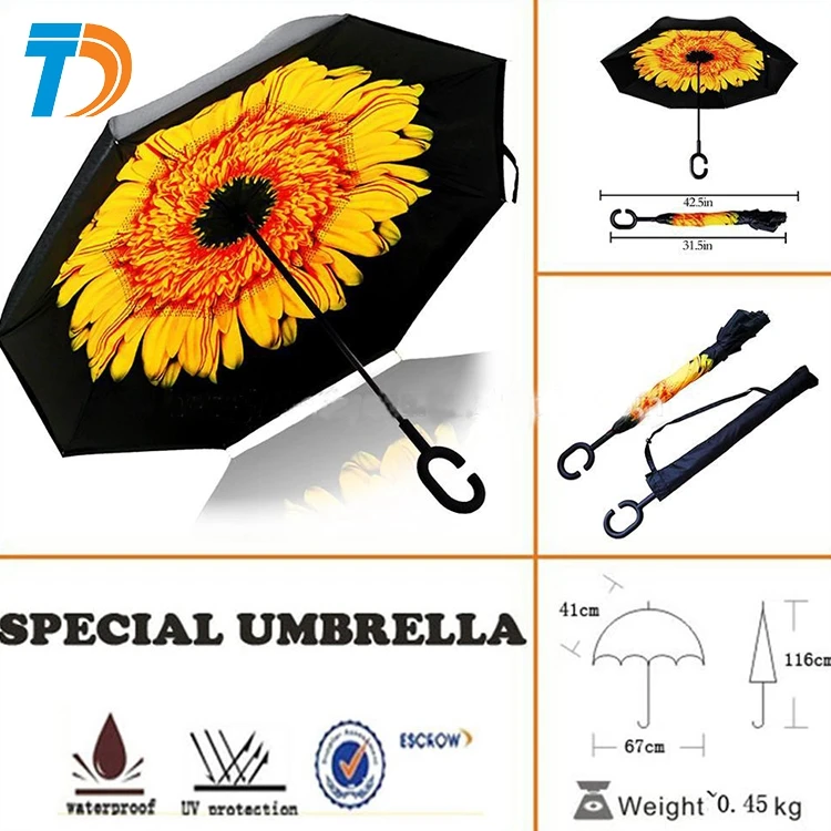 Custom Magic handle full printing inverted umbrella with case