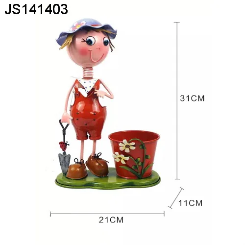 Garden iron flowerpot boy figure pot metal kid planter outdoor flowerpot
