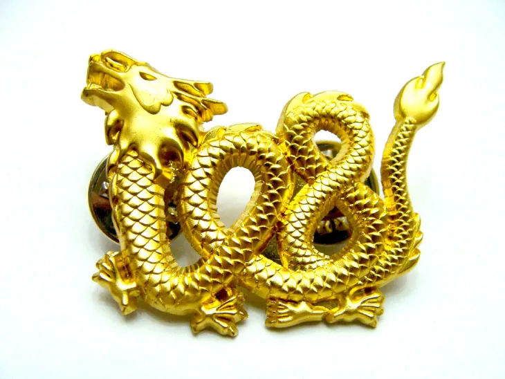 2024 Golden 3D Chinese dragon metal badge lapel pin
