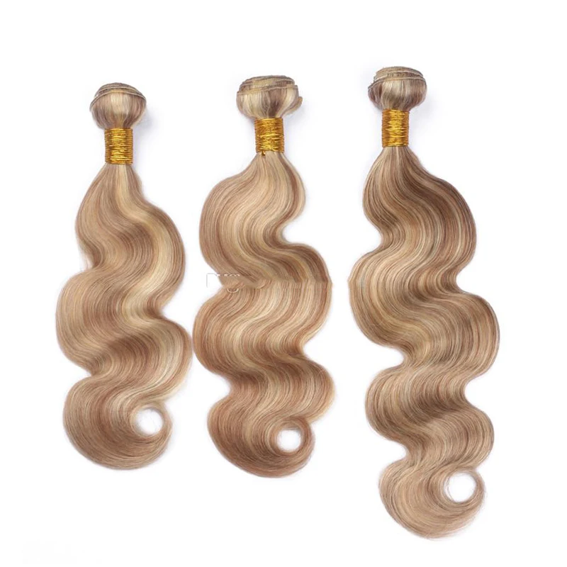 Raw Virgin Indian Remy Human Hair Weft Extensions Natural Body Wave 27/613 Honey Blonde Highlighted Mixed Color Hair Bundles