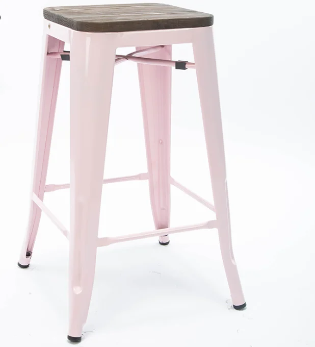 Fresh Colors Home Decor Design Wooden Seat Metal Industrial Stackable Bar Stool