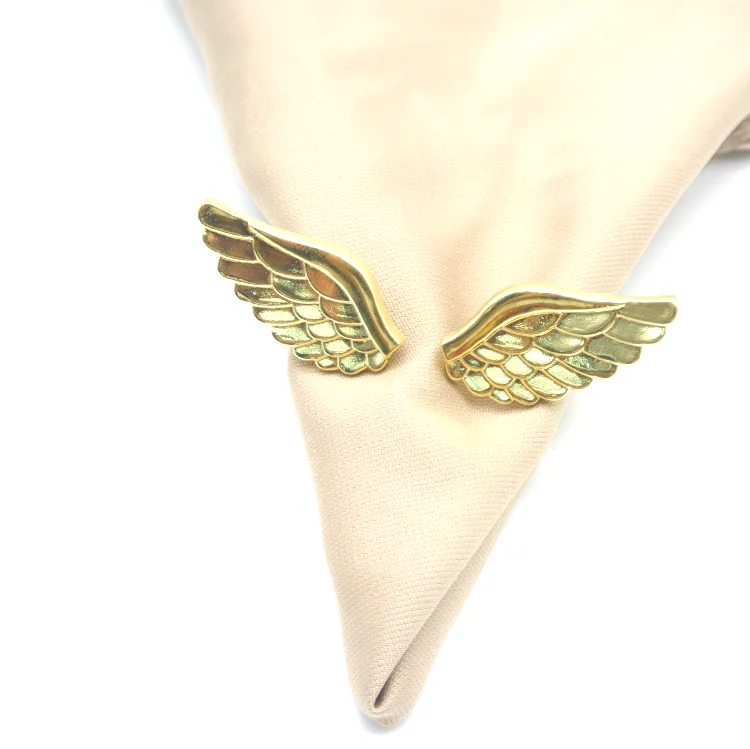 
Factory price exquisite angel wings shape zinc alloy custom napkin rings for wedding hotel decoration 