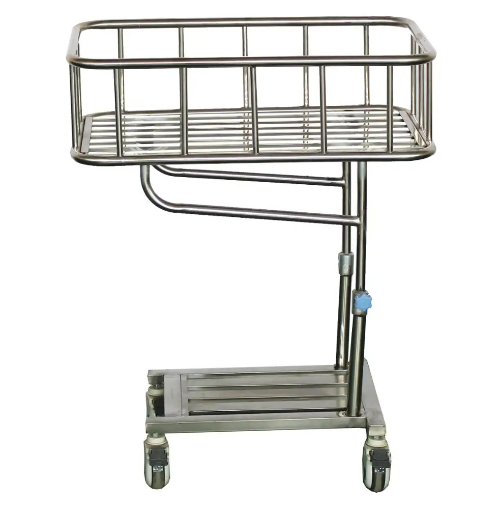 Stainless steel babycare crib bed infant  hospital bed with castors