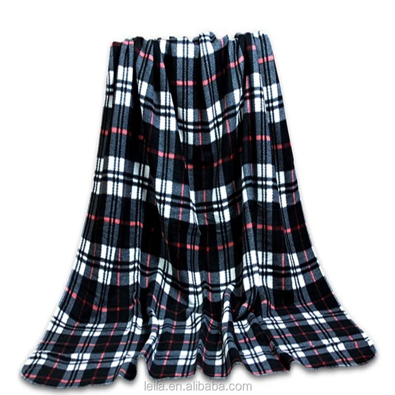 Custom Size Logo High Quality Super Soft Polyester Tartan Check Polar Fleece Throw Blanket