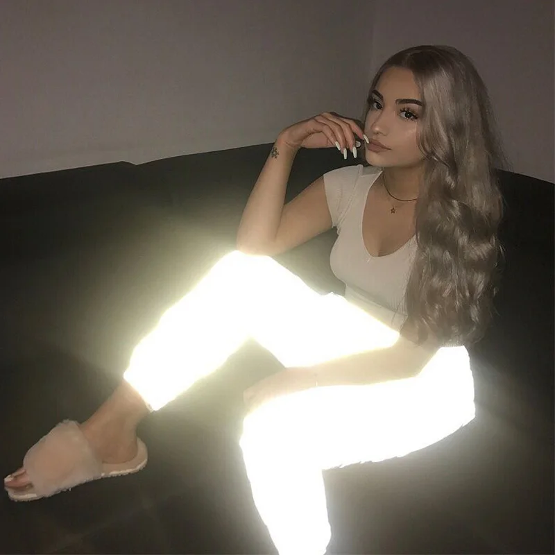 
Custom unisex high waist reflective trousers bf wind loose basketball hip-hop hip hop hips reflective joggers 