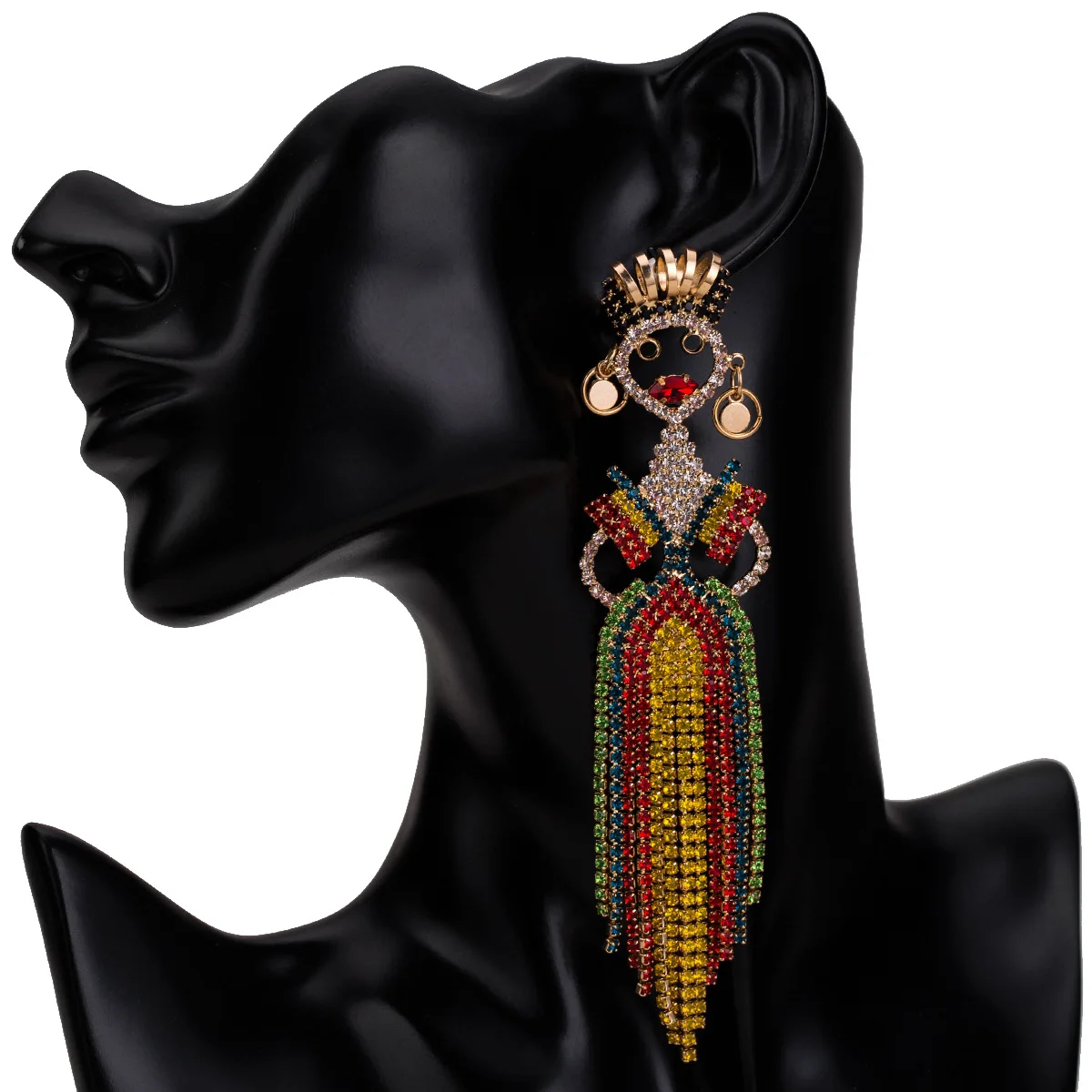 180902609 luxury long crystal tassel earrings wholesale statement earrings rhinestone dangle face  earrings for prom