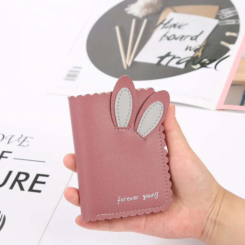 Fashion Mini Rabbit Ears Card Holder PU Leather Wallet for girls