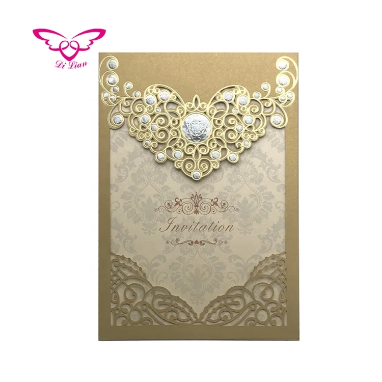 
Dilian Wedding 2018 New Design Diamond Series Gold Wedding Card Invitation 