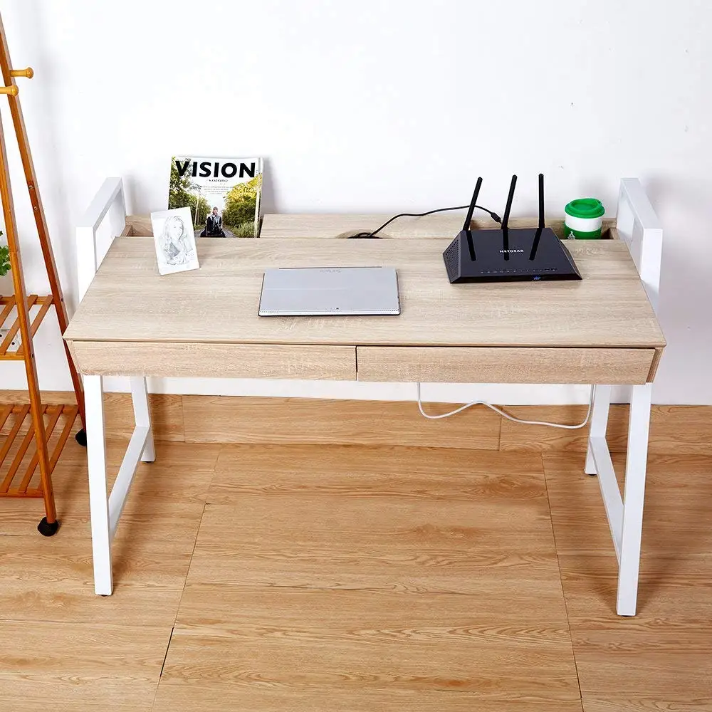 
Modern 0ffice Reception Computer Desk With Drawers Workstation PC Laptop Table Oak And White 
