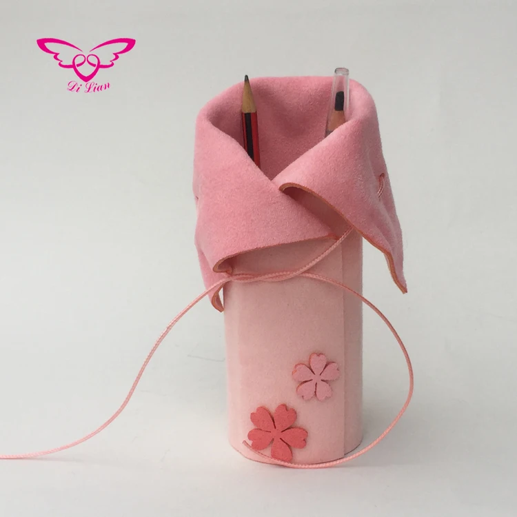 Creative Stationery Double Side Velvet Cherry Blossom Pen Holder Stand