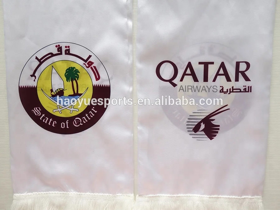
Hot Sale Polyester Sublimated Qatar National Day Fans Football Scarf 