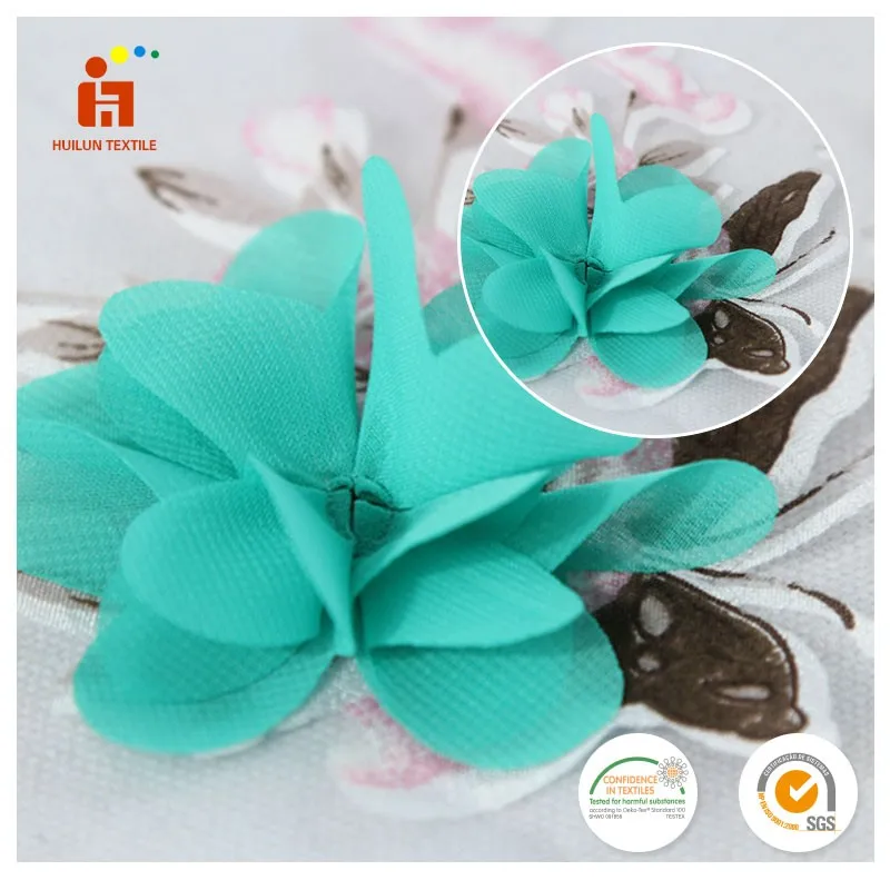 Factory direct sale Huilun textile 100% polyester 3d flower hand embroidery lace georgette digital printed fabric