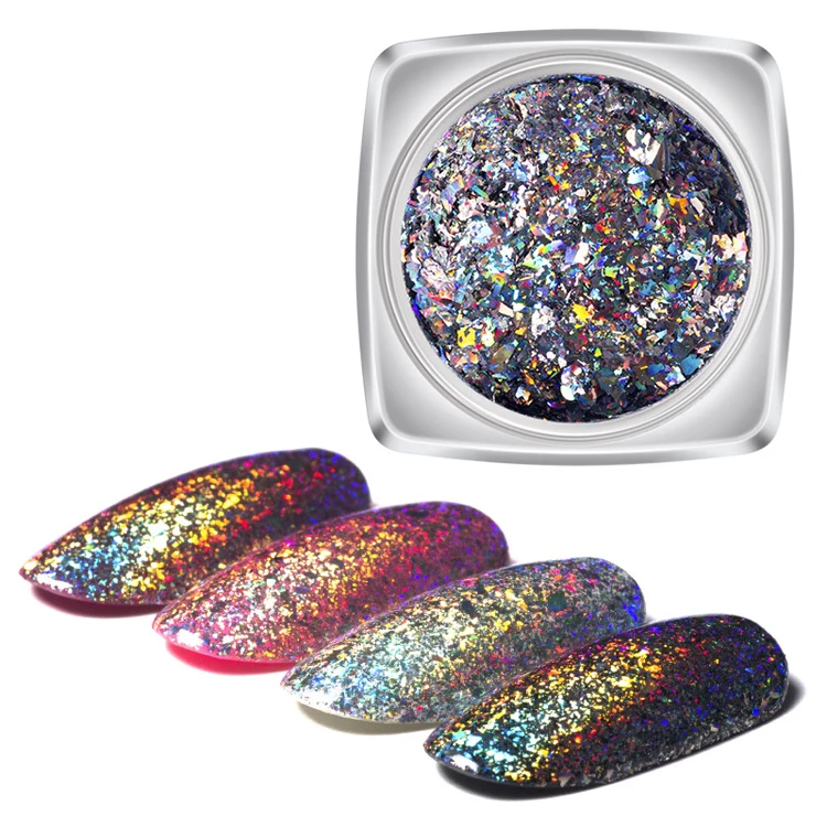 Stock cheap wholesale laser effect nail art glitter dust bulk powder oem chunky acrylic irregular nail glitter