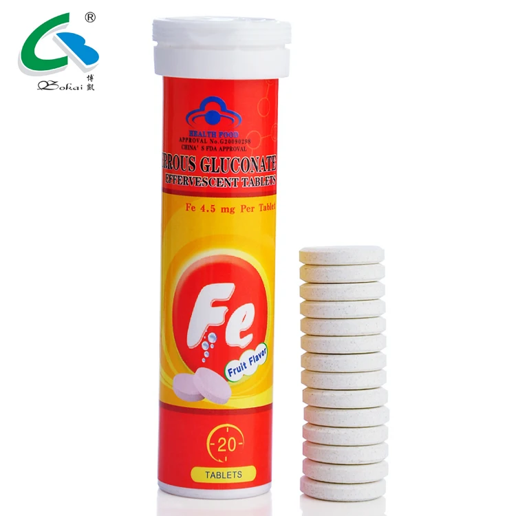 Ferrous gluconate effervescent tablet for iron health supplement