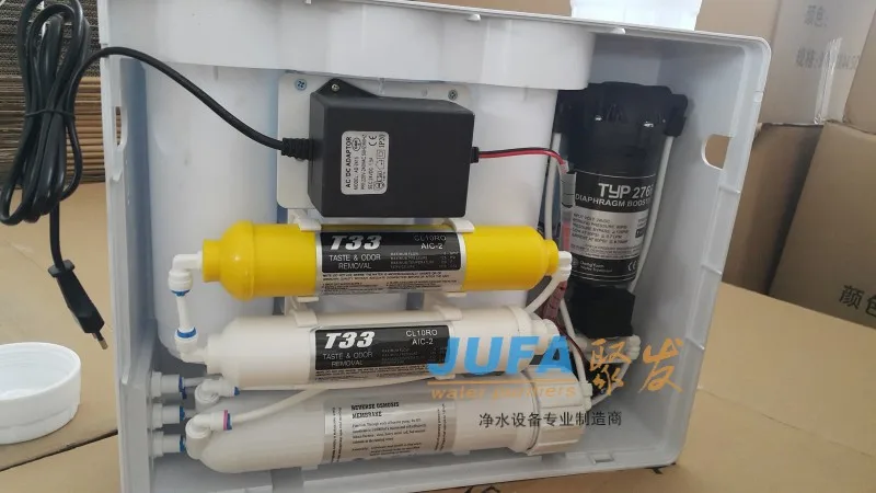 
New 75G compact reverse osmosis domestic 4 in 1 water filter with 24v booster pump and adapter 