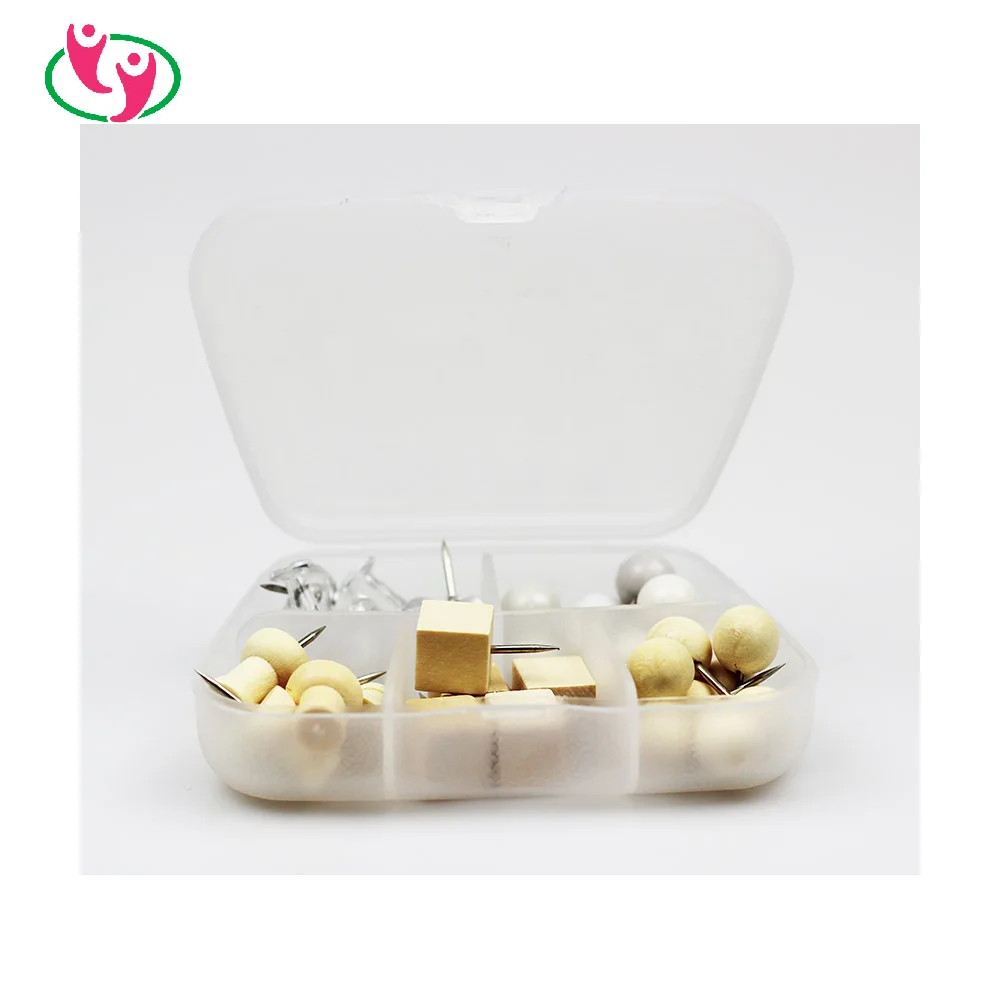 Wooden Push Pin Set with plastic box packing for Cork Bulletin Board