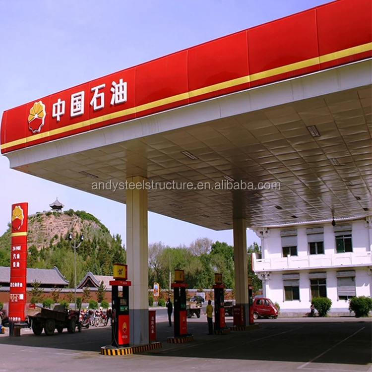 Prefab Space Frame Steel Structure Petrol Station/Toll Gate Canopy Aluminium Composite Panel Gas Station Roofing