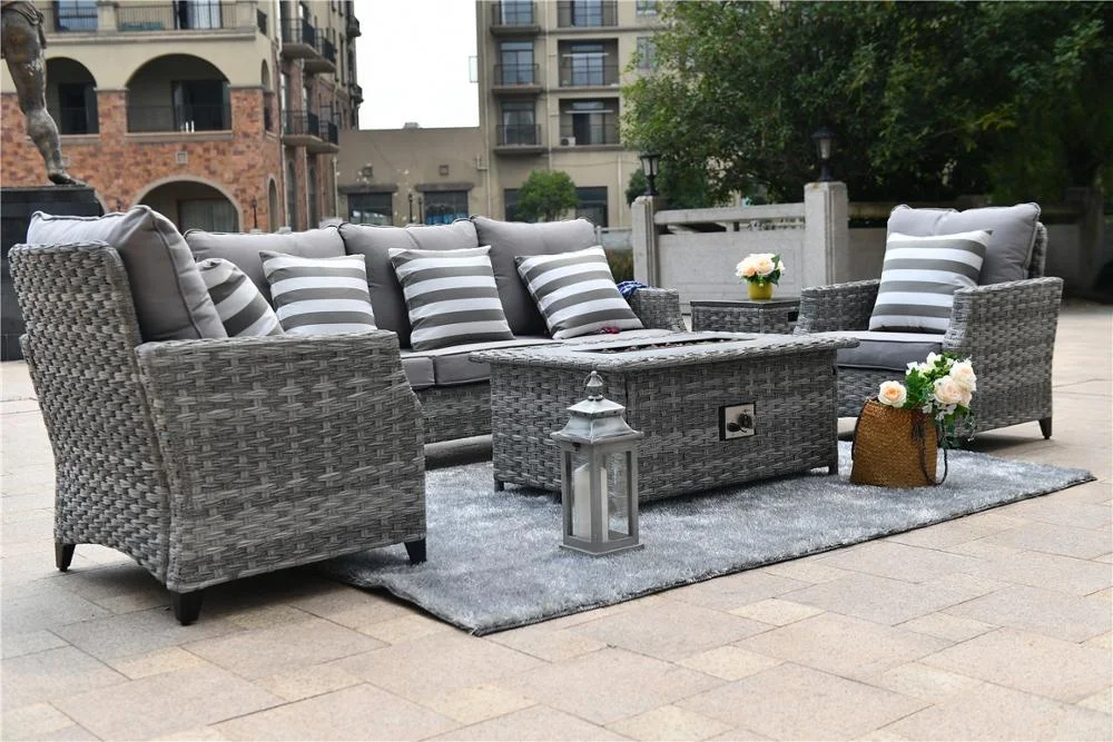 Modern Outdoor rattran furniture Garden Patio  Wicker Fire Pit Sofa Set