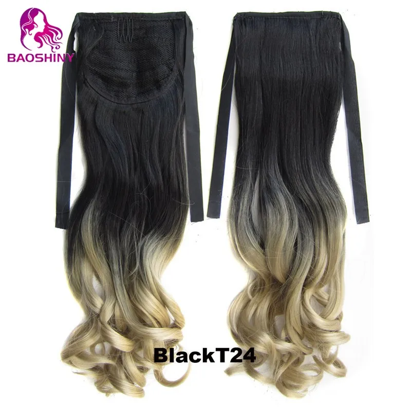 
22inches Two Tone Wavy Pony Tail Synthetic Hairpiece Straight Two Color Ponytail Hair Tail 