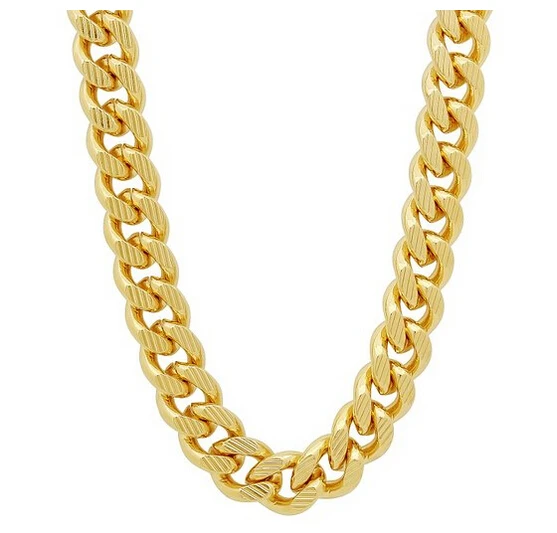 11mm Gold Plated Grooved Cuban Link Curb Chain Necklace, Fashion Gold Grooved Curb Chain