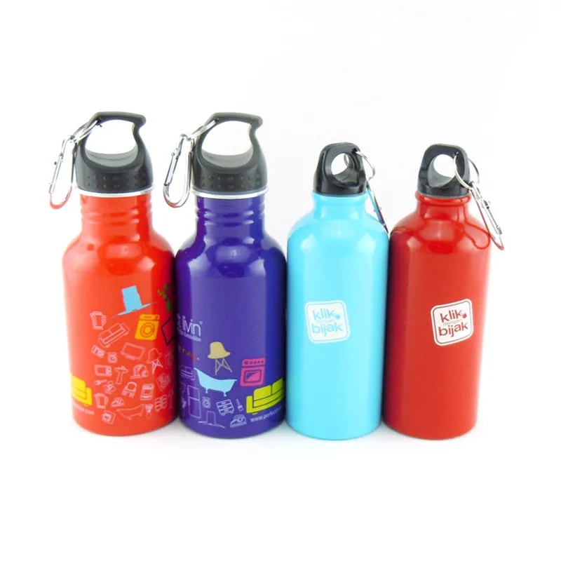 Wholesale and custom Promotional 0.5L/0.75L/1L Aluminum Water Bottle with Plastic Screw Lid Looped on the Top
