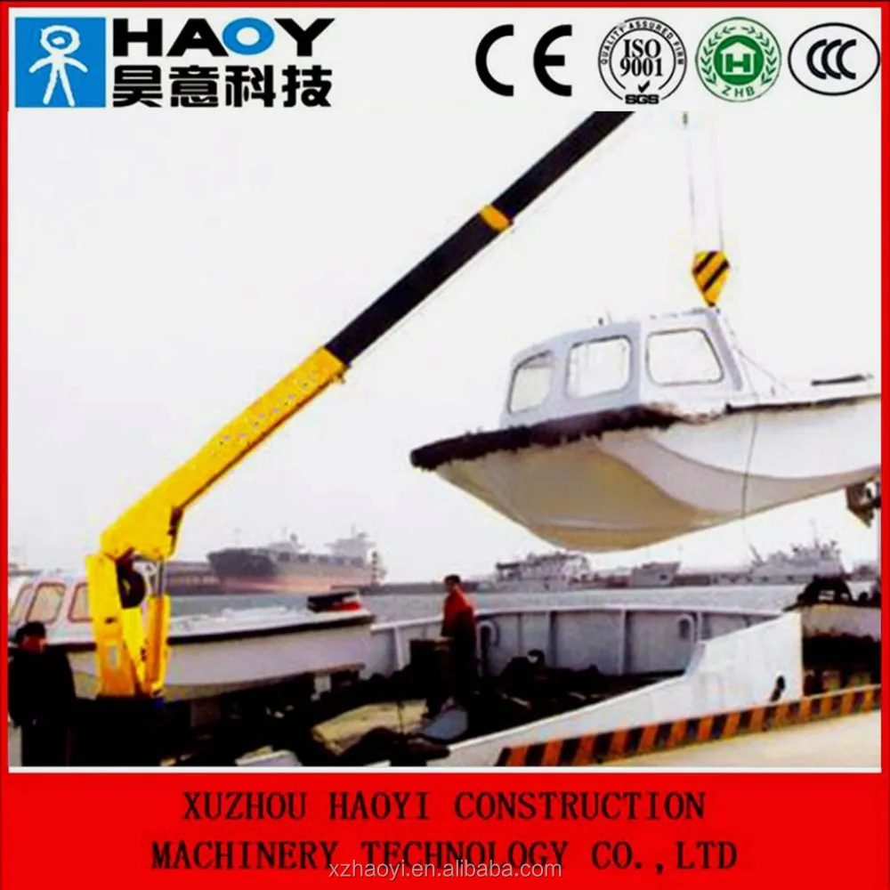 Mini shipyard use hydraulic boom marine cranes with 360 deg. rotation with pedestal