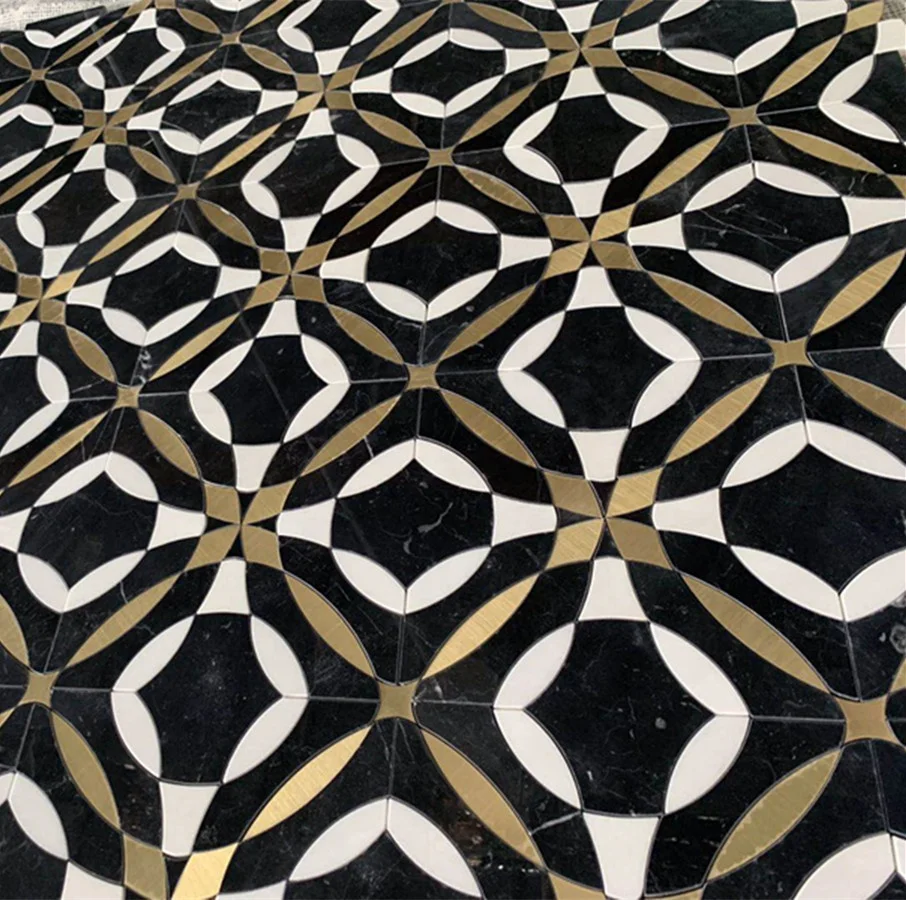 Natural Marble White Mixed Black Water jet Mosaic