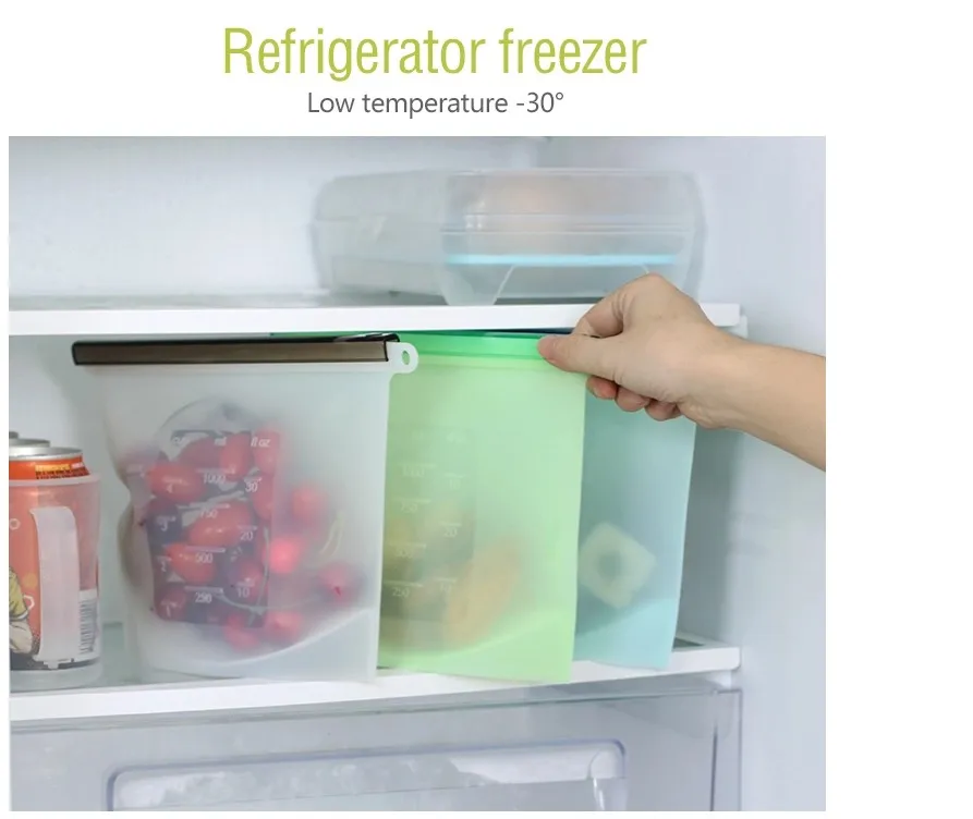 1500ml Zip Lock Bags Holder Vegetable Food Reusable Silicone Food Storage Bag