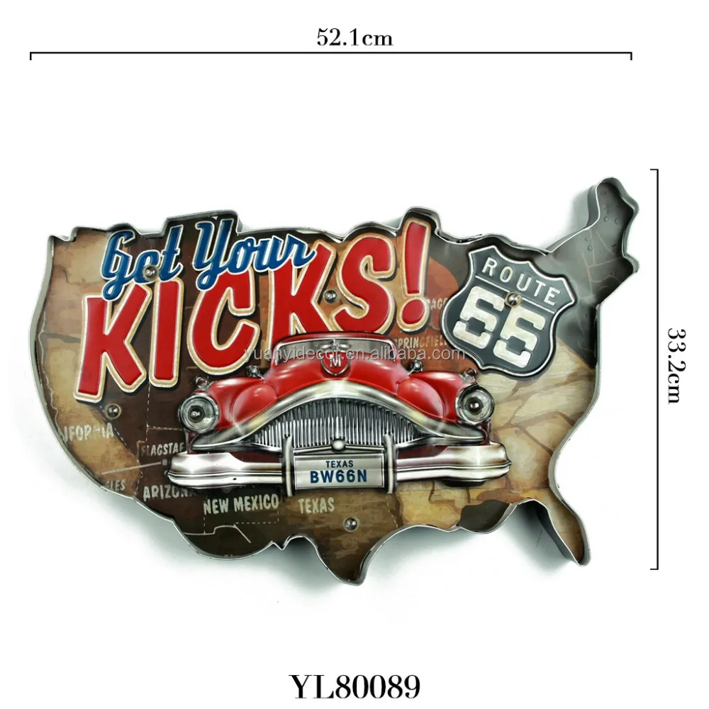 Vintage America Map Car Theme Light Sign for Bar