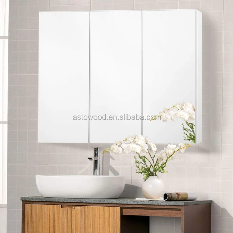 Wide Wall Mount Mirrored Bathroom Medicine Cabinet Storage 3 Mirror Door