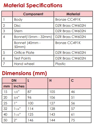 3/4 Inch Bronze Fixed Orifice PN25 Double  Regulating  Valve FODRV valve