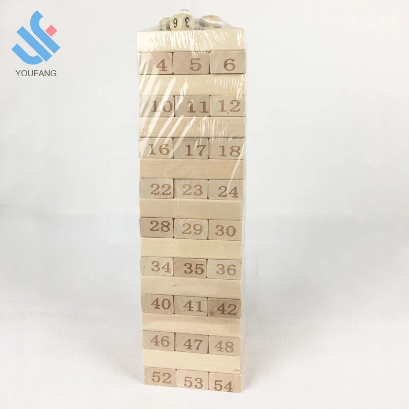 YF-J054  customized wooden 54pcs building blocks wood layer stack giant tumbling tower wooden stacking building blocks