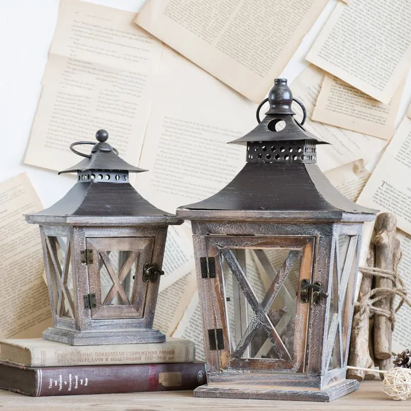 American country vintage wrought iron wood candlestick wind lamp wood crafts creative Christmas candlestick