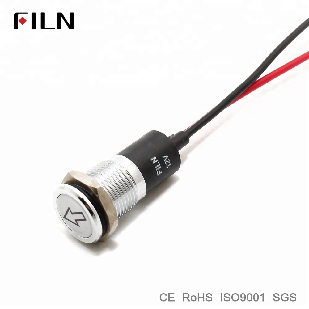 NEW 14mm 16mm 19mm waterproof IP67 12v Battery power symbol indicator light auto car warning lamp with 20cm wire