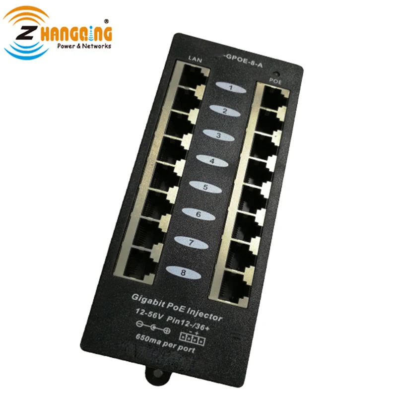 Gigabit Passive Mode A Data Pin 1/2 and 3/6 PoE Patch Panel 8Port PoE Injector For 802.3af Standard Access Point, PoE Camera
