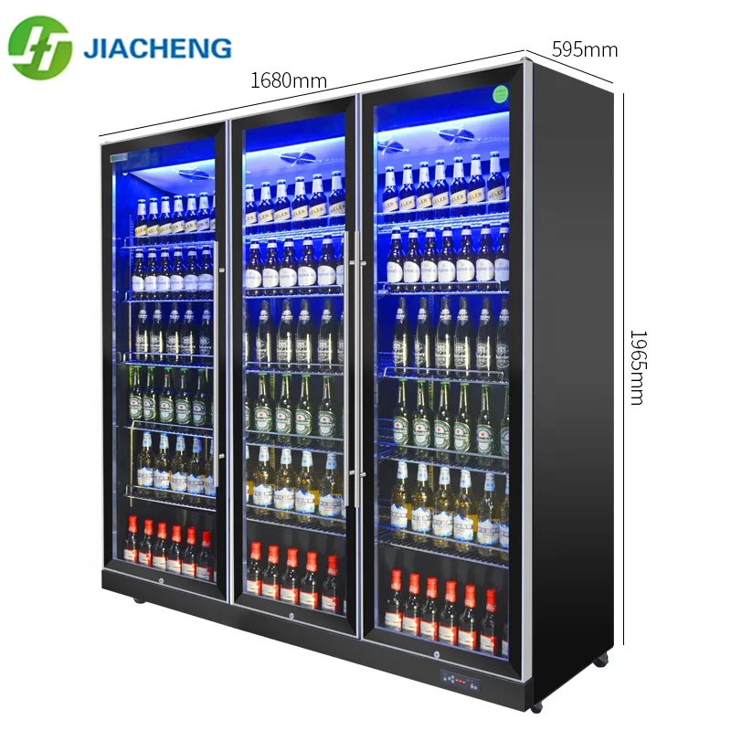 Door Refrigerator Upright Display Cooler Refrigerator Commercial Display Freezer Automatic Rebound 3 Glass Black CE R134a 630W