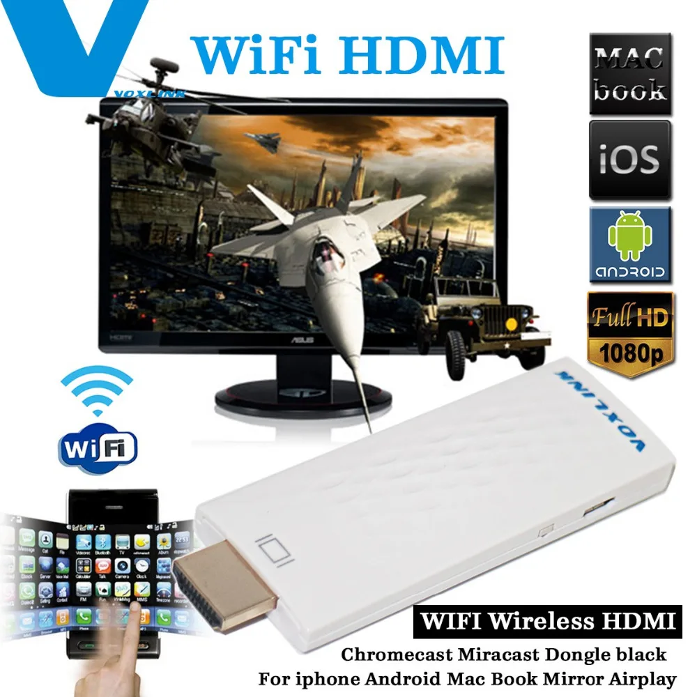 HDMI smart адаптер донгл Chromecast Miracast Airplay DLNA Voxlink 2.4G 150M 1080P, белый