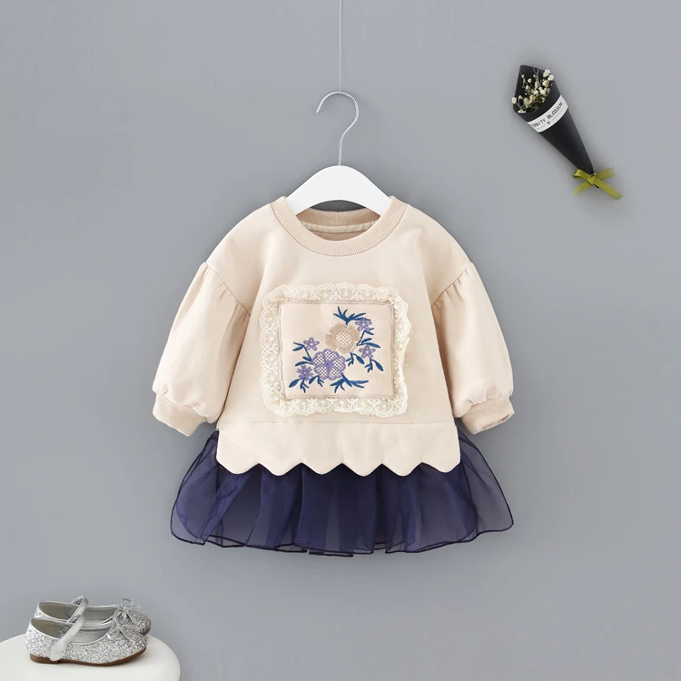 
Hot sale wholesale Embroidery fashion long sleeve kids clothes baby girls dress kid wear 