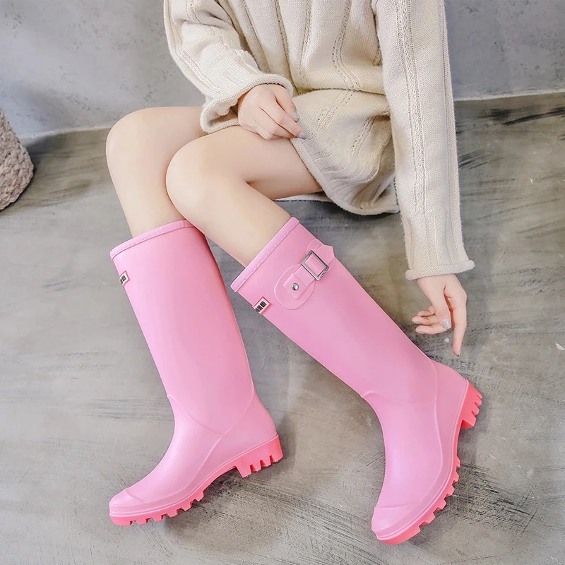 
Customized wholesale beautiful ladies tall rainboots reusable wellies pink fashion rain shoes for women 