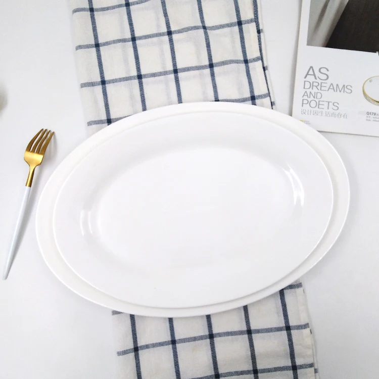 Daily dinner tableware high quality dessert snack steak pizza salad white oval ceramic plate for hotel home restaurant