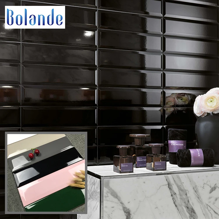 Wall White Kitchen Subway Beveled Ceramic Cheap Waterproof 75*300 Glossy Pink Porcelain Tiles